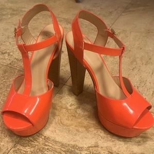 Heart in D Coral Peep Toe Platform Heels